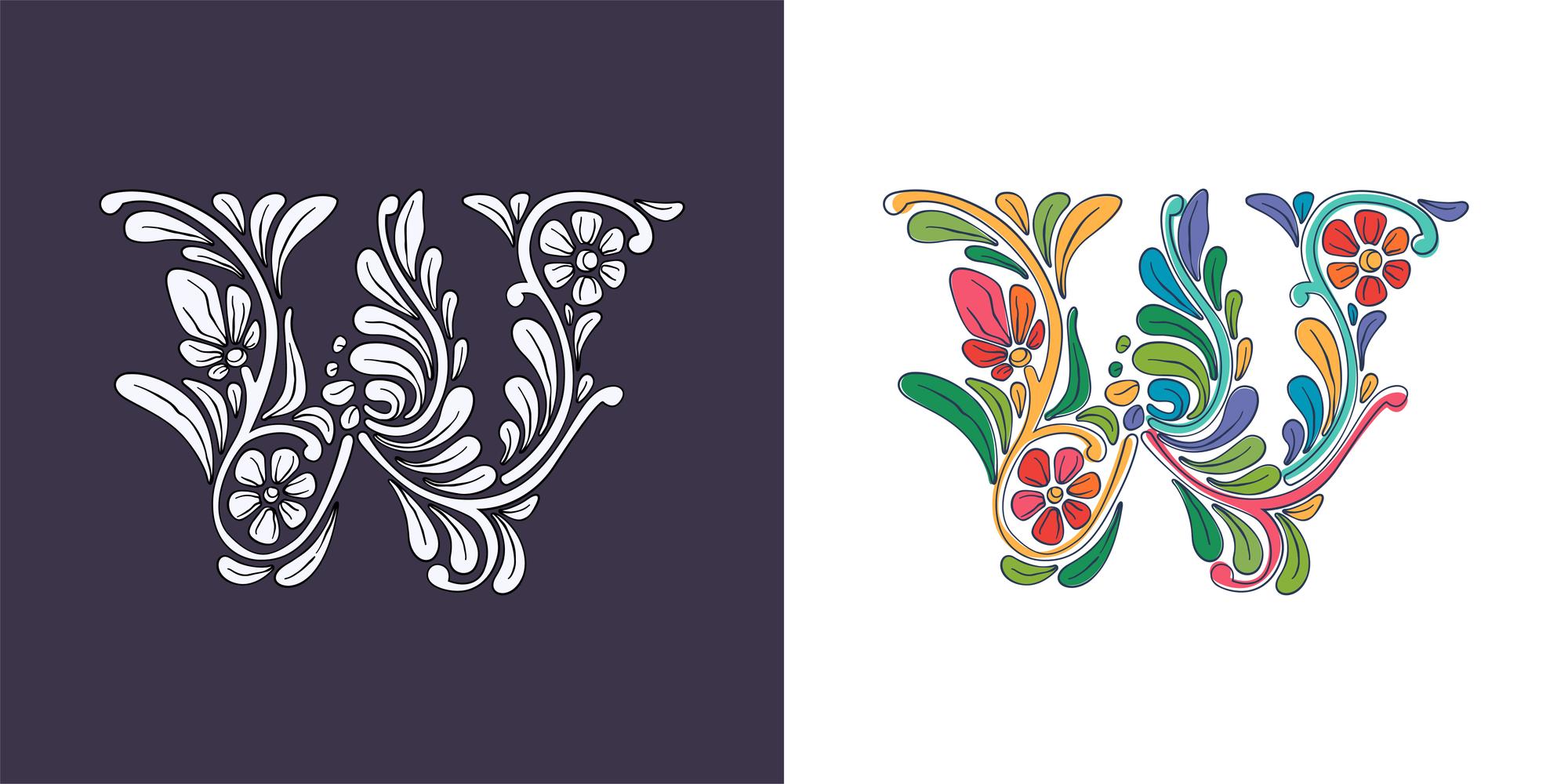 zestaw haftów: monogram, kwiaty, geometryczny wzór